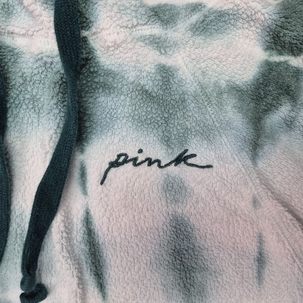 PINK Victoria's Secret Women's Tie Dyed Hoodie Sweater Campus Green/White Sz M - Picture 3 of 6